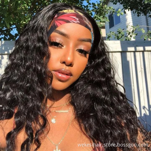 Wholesale Headband Kinky Ponytail Glueless Human Hair Wigs With Headband For Black Women Water Deep Wave Headband Wig Cap